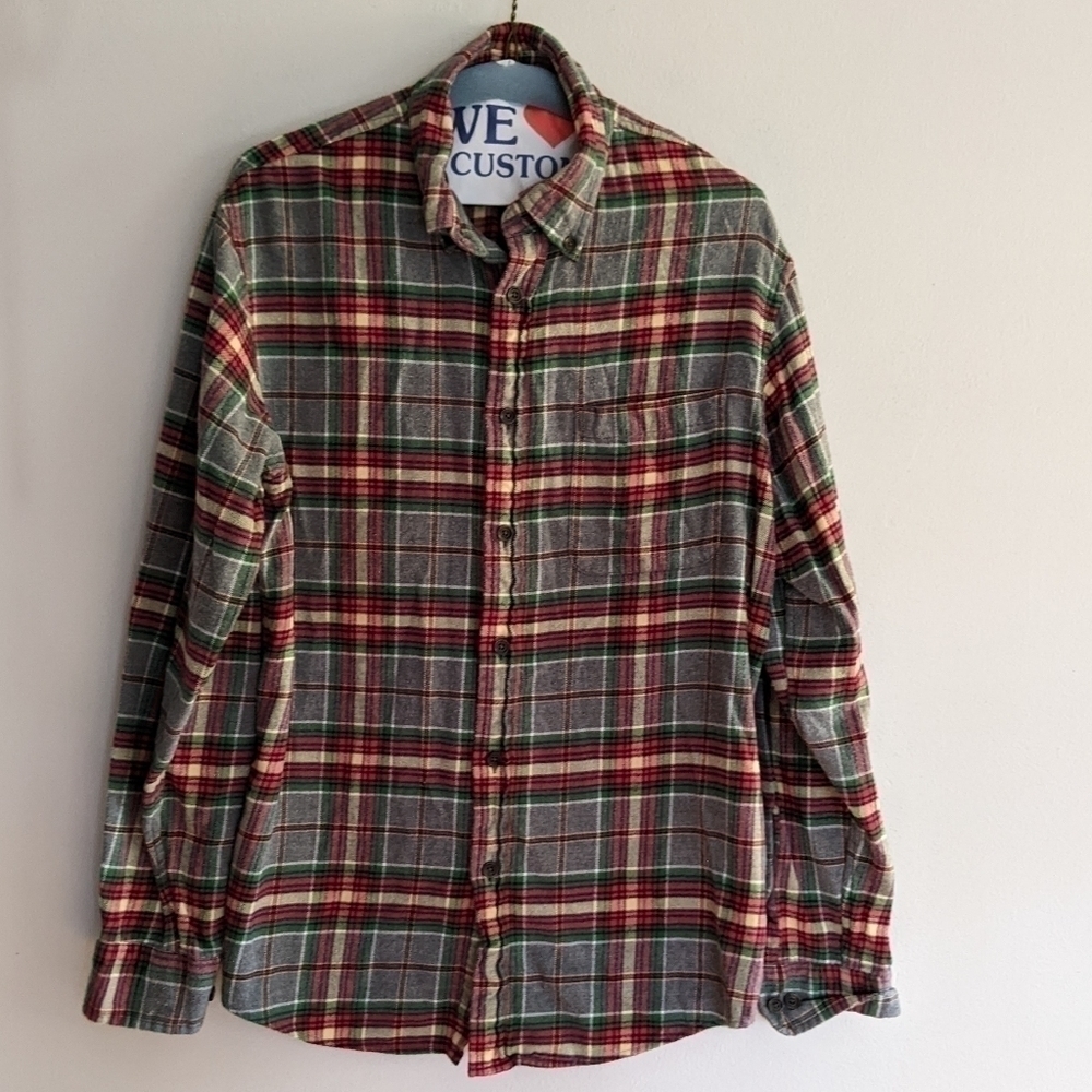 𝅺lands END size Medium 15-15.5 Men’s Cotton Flannel Plaid Button Down Shirt